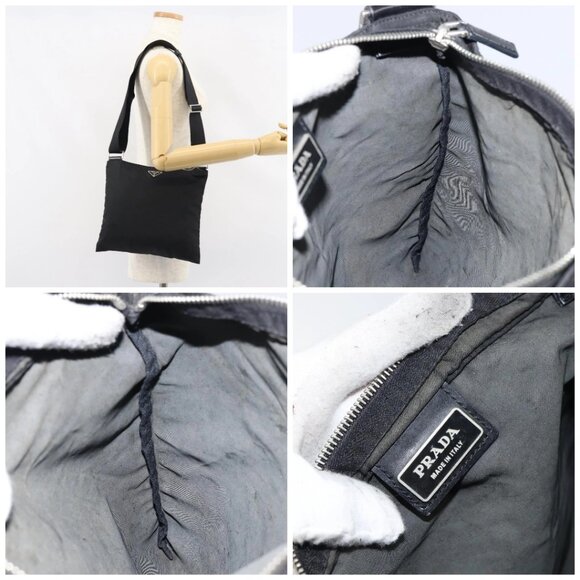 PRADA Shoulder Bag Nylon Black Silver Auth 151608